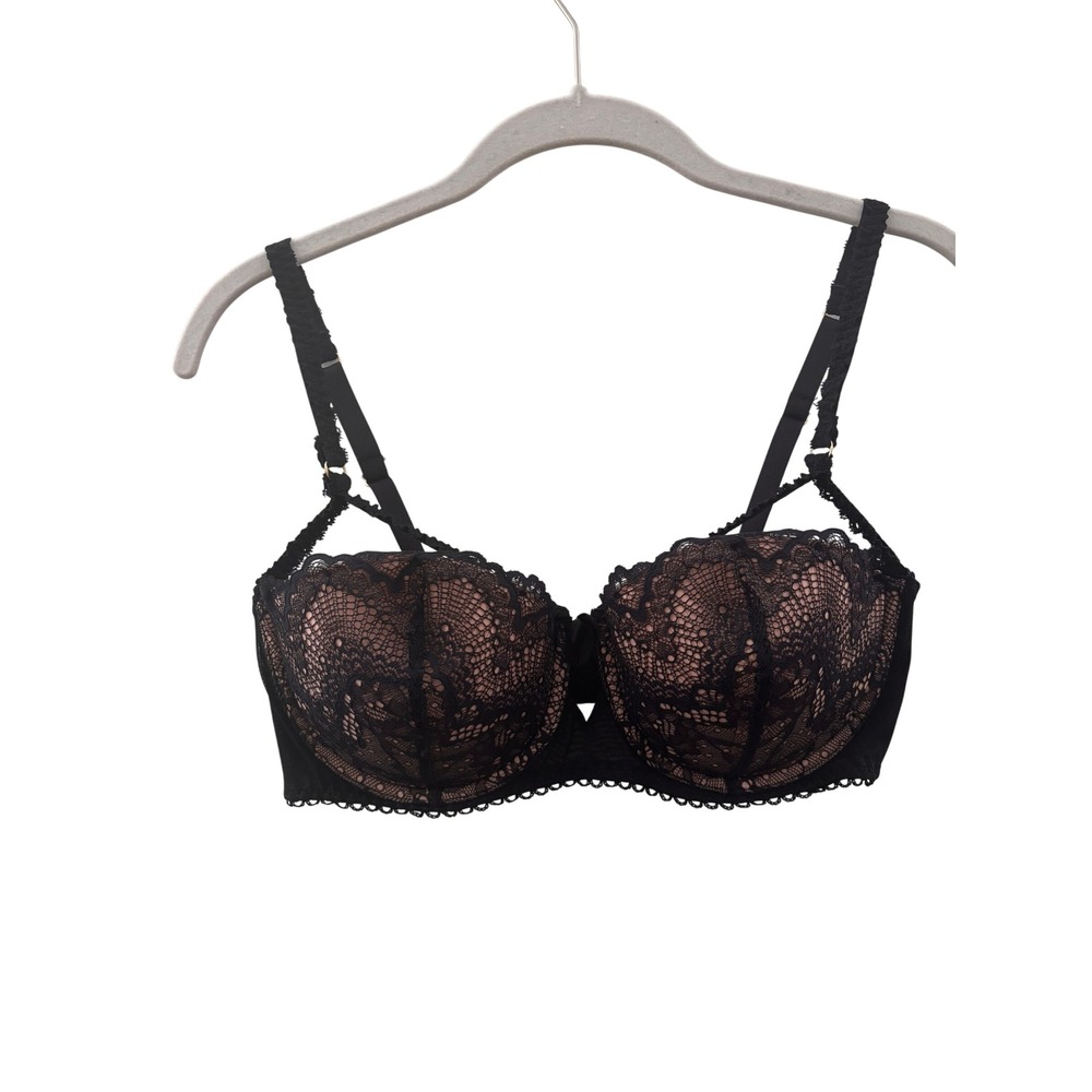 Lace Push Up Adore Me Underwire Bra Scalloped Trim 36C Black